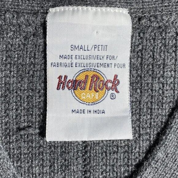 Vintage Hard Rock Cafe Madrid Men's Small Henley Knit Pullover Sweater Gray - Picture 3 of 12